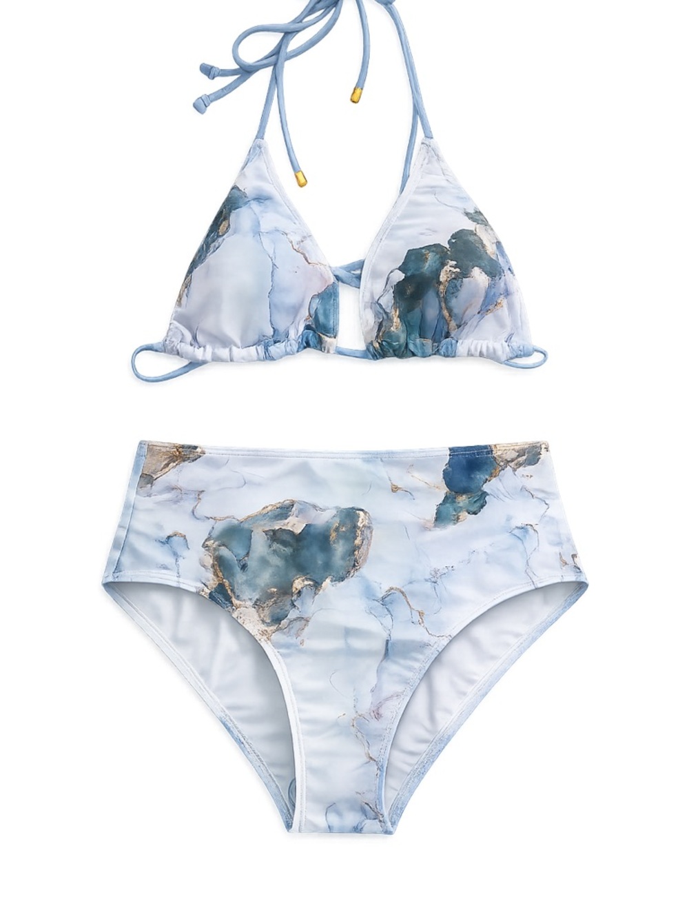Light Blue Marble Print Triangle Bikini Set